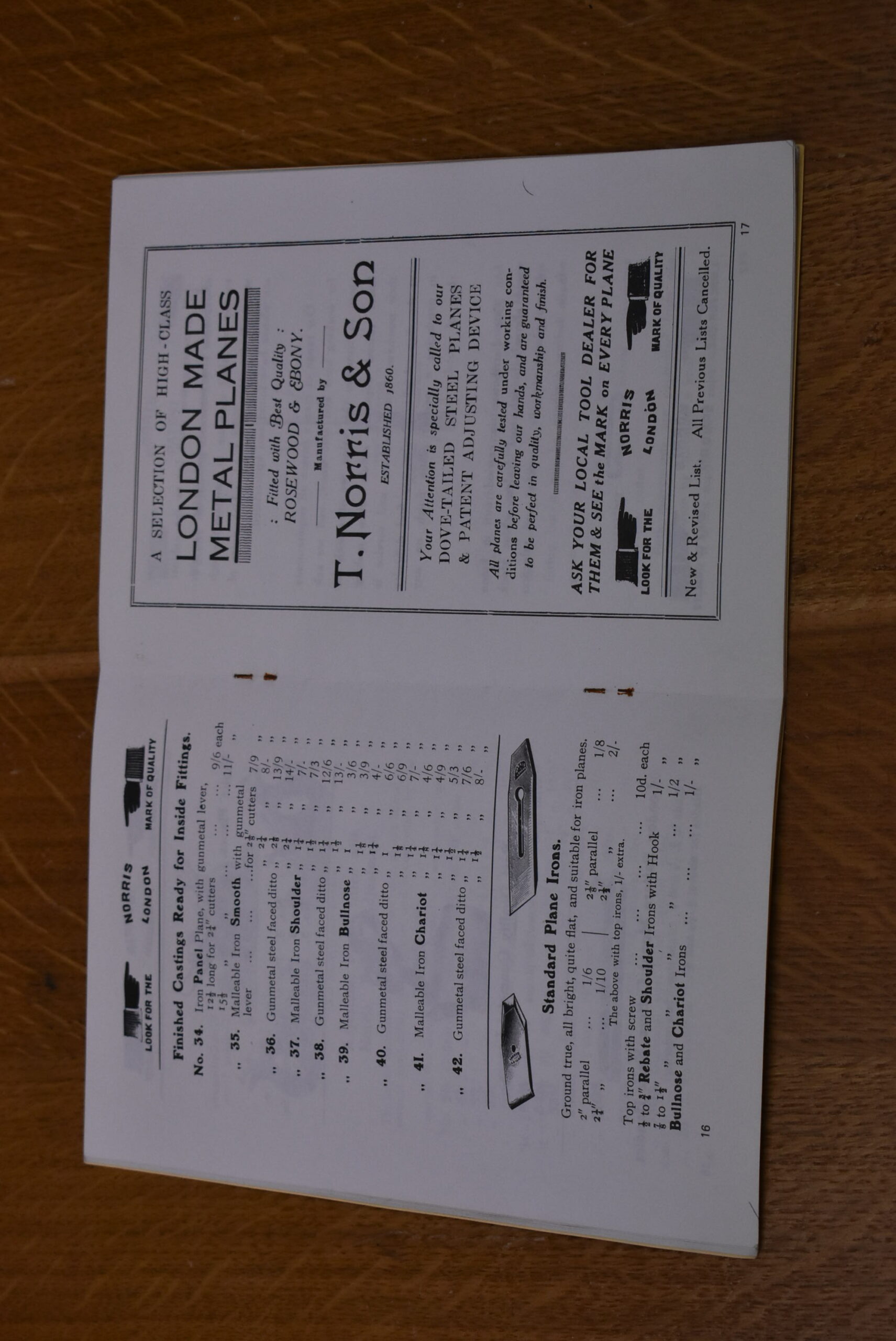 Norris Metal Plane Catalogue, 1984 Reprint by Roy Arnold 80213799 G&M