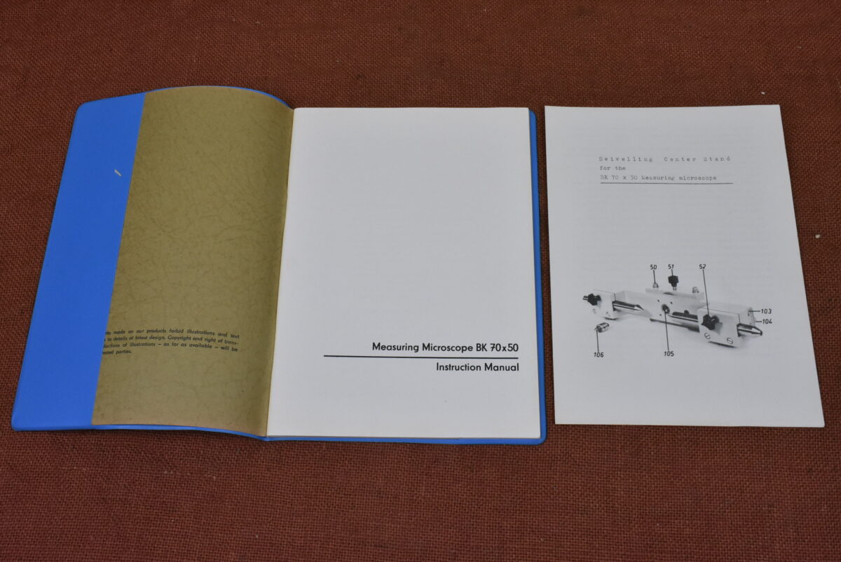 Carl Zeiss Jena: Measuring Microscope BK-70x50 Intruction Manual 80214887 - Image 2