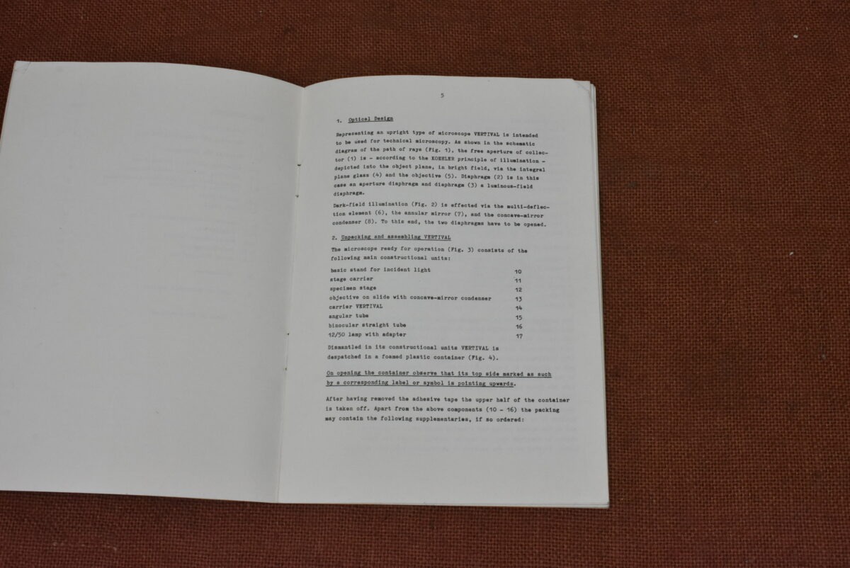 Carl Zeiss Jena: Vertical Incident Light Microscope Instruction Manual 80214884 - Image 4